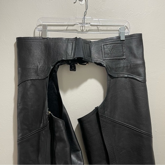 Vintage BRANDED GARMENT INC Motorcycle Leather Riding Biker Chaps Made In USA XL - Picture 3 of 9